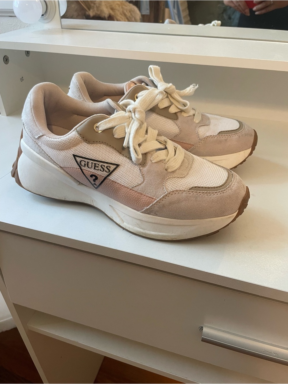 GUESS Women's Chunky Platform Sneakers in Blush and Cream